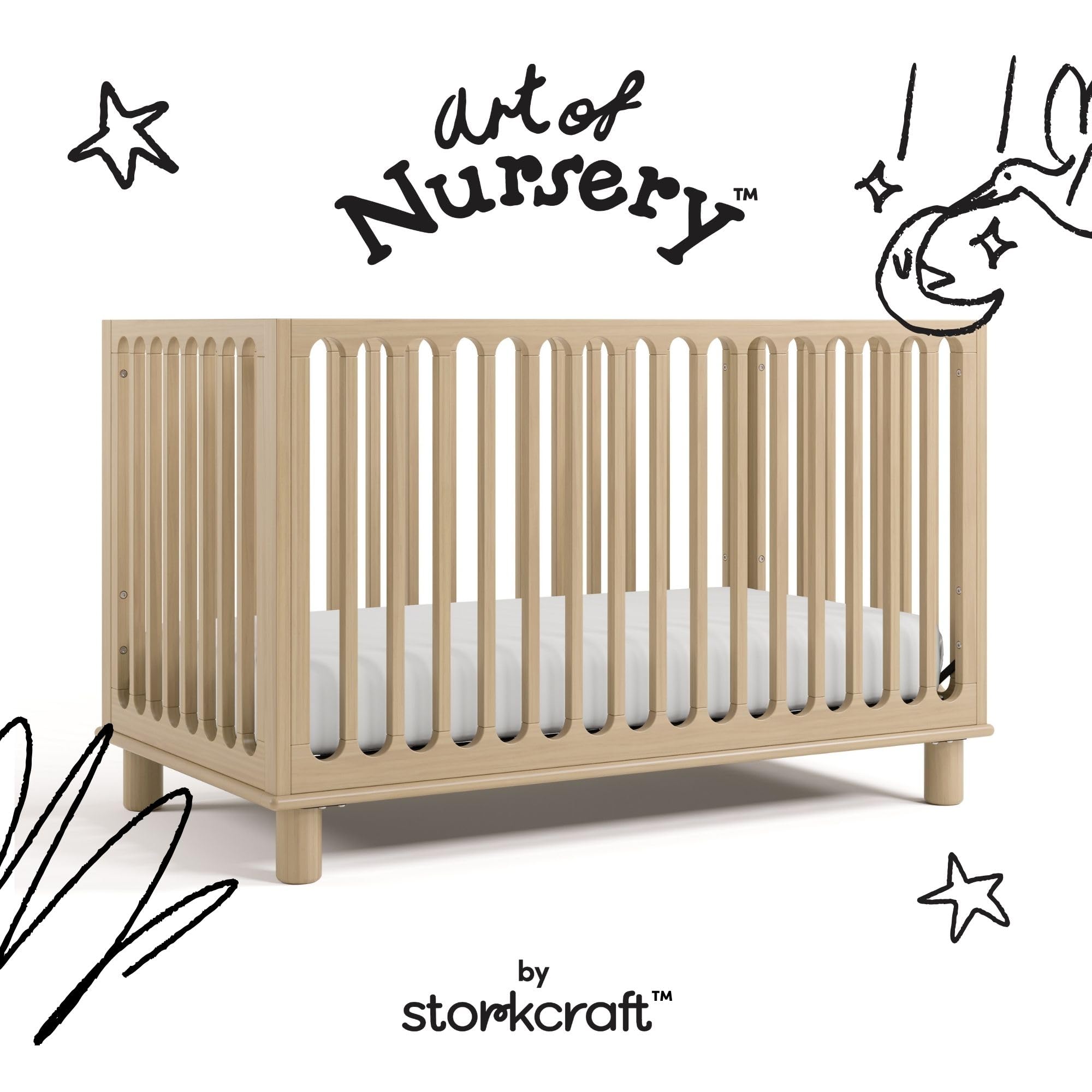 Storkcraft Sicily 3-in-1 Convertible Crib with Toddler Rail Included – GREENGUARD Gold Certified, 100% Solid Wood, Converts to Toddler Bed, Fits Standard Baby Crib Mattress (Driftwood)