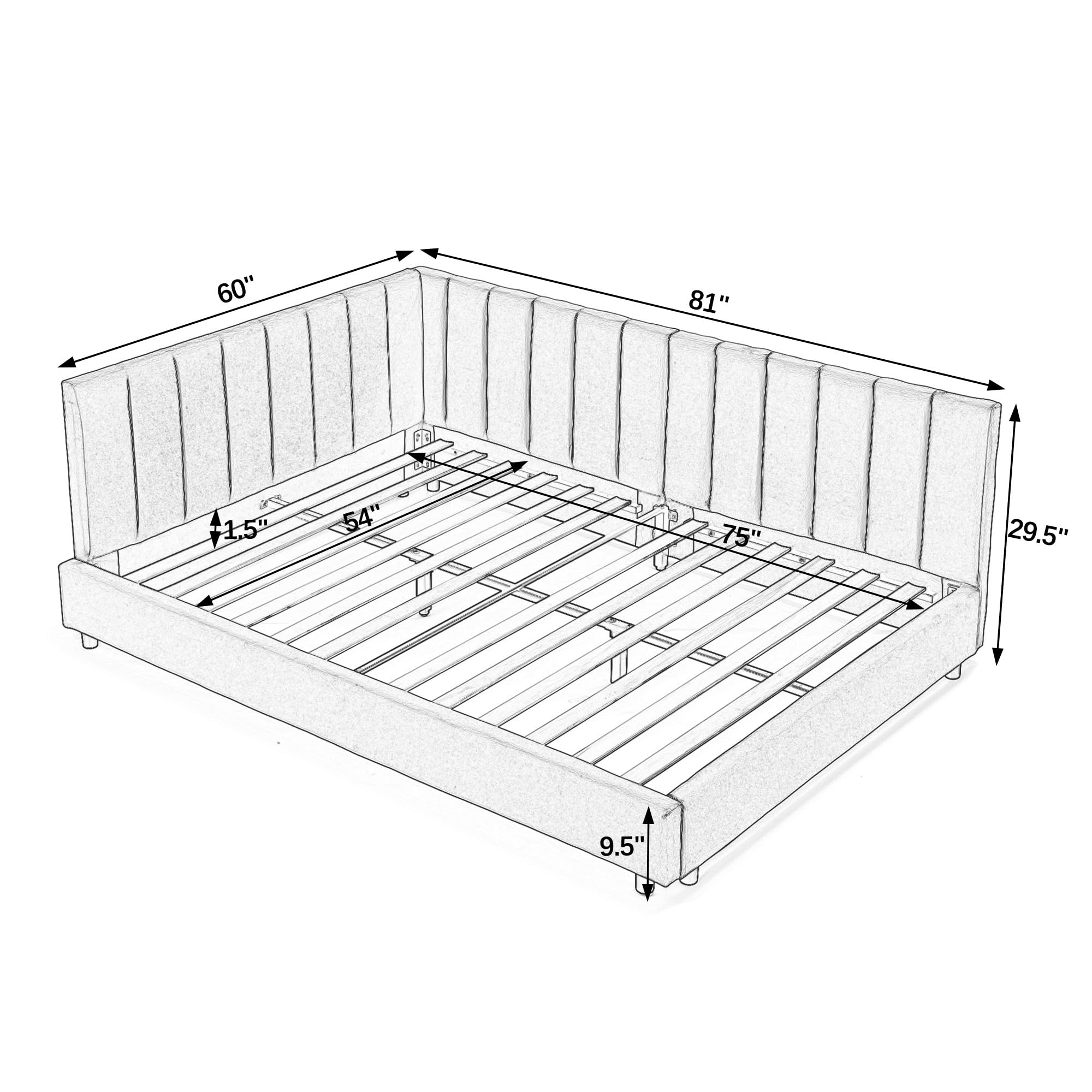 DNYN L-Shaped Velvet Daybed with Backrest and Armrest for Bedroom/Guest Room, Full Size Upholstered Sofabed Frame with Wooden Slats Support, No Box Spring Needed & Easy Assemble