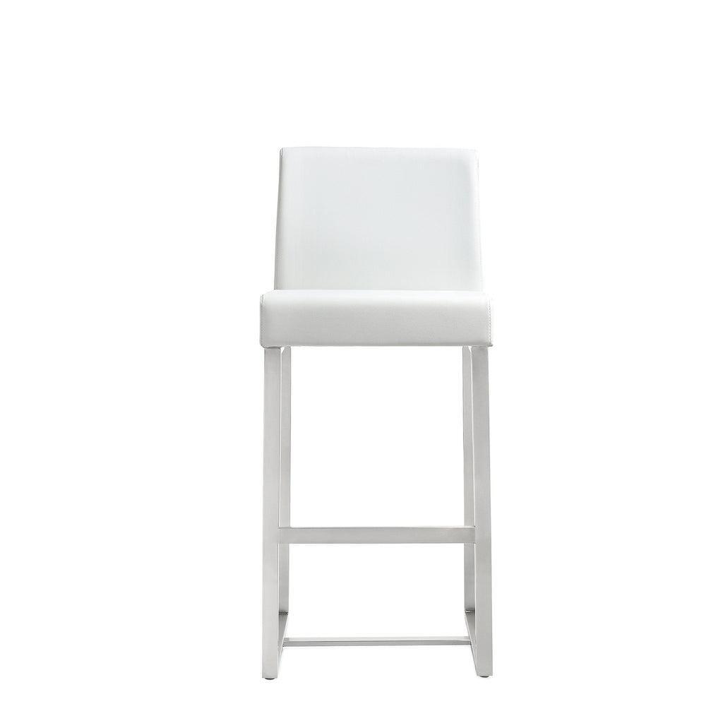 Tov Furniture Denmark White Performance Vegan Leather and Stainless Steel Counter Stool - Set of 2