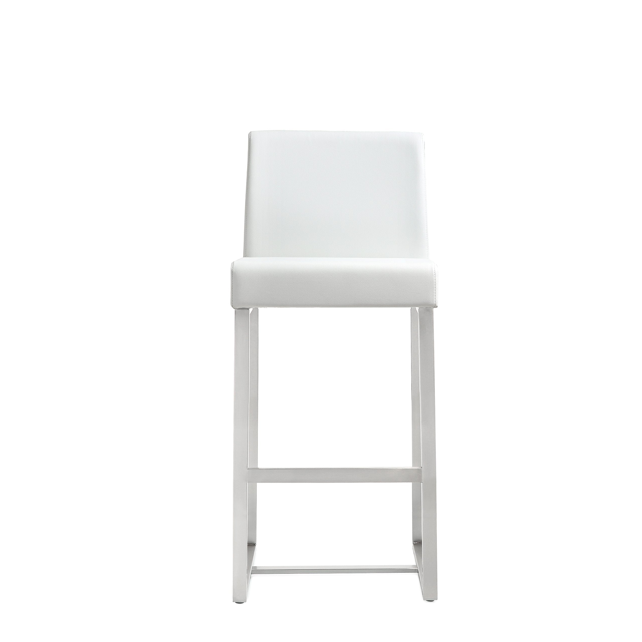 Tov Furniture Denmark White Performance Vegan Leather and Stainless Steel Counter Stool - Set of 2