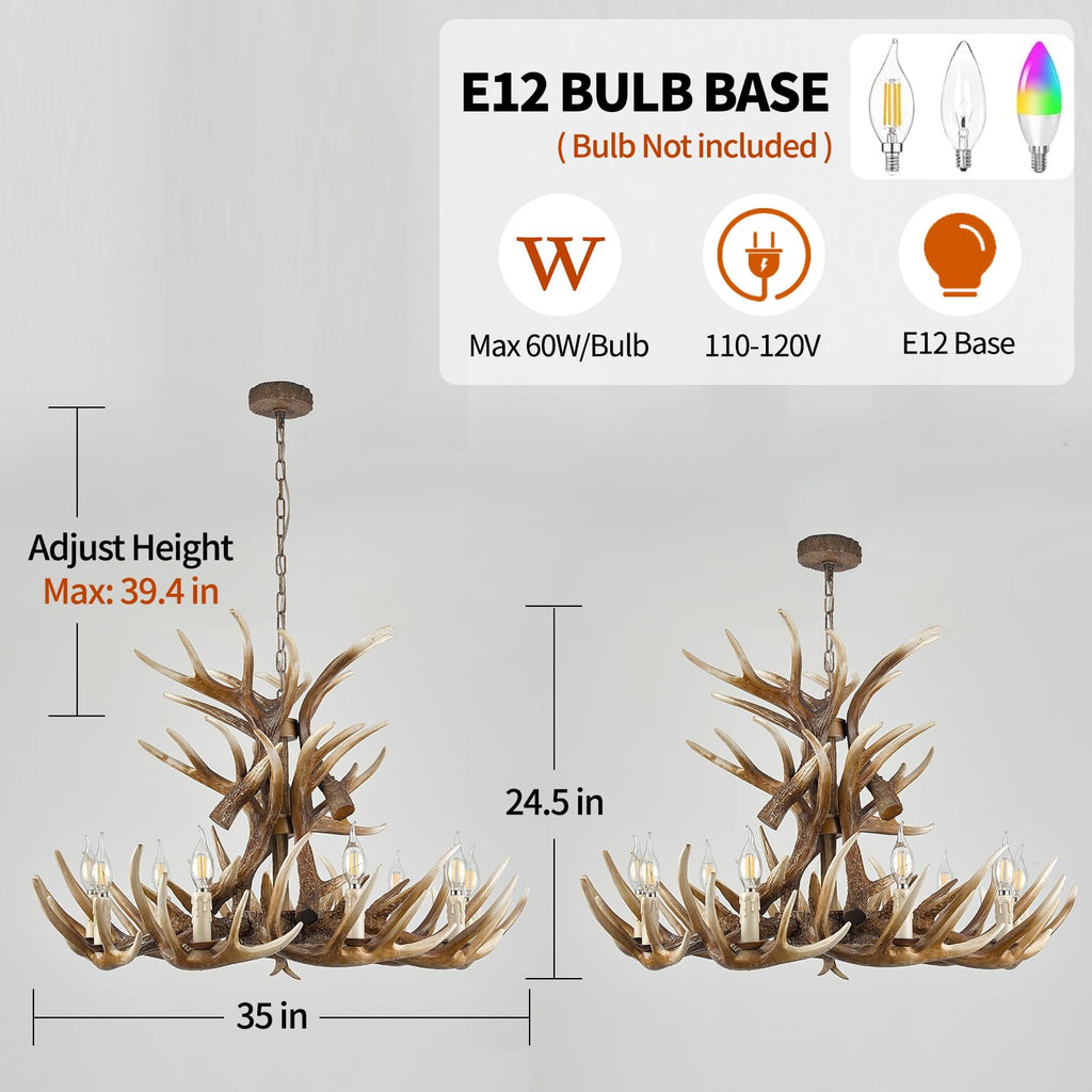Fayelight Deer Antler Chandelier Lighting,Large Deer Rustic Farmhouse Chandelier Light Fixtures for Dining Room Living Room Kitchen Island Bedroom Entryway Foyer (9 Lamp Arms + 6 Arms)