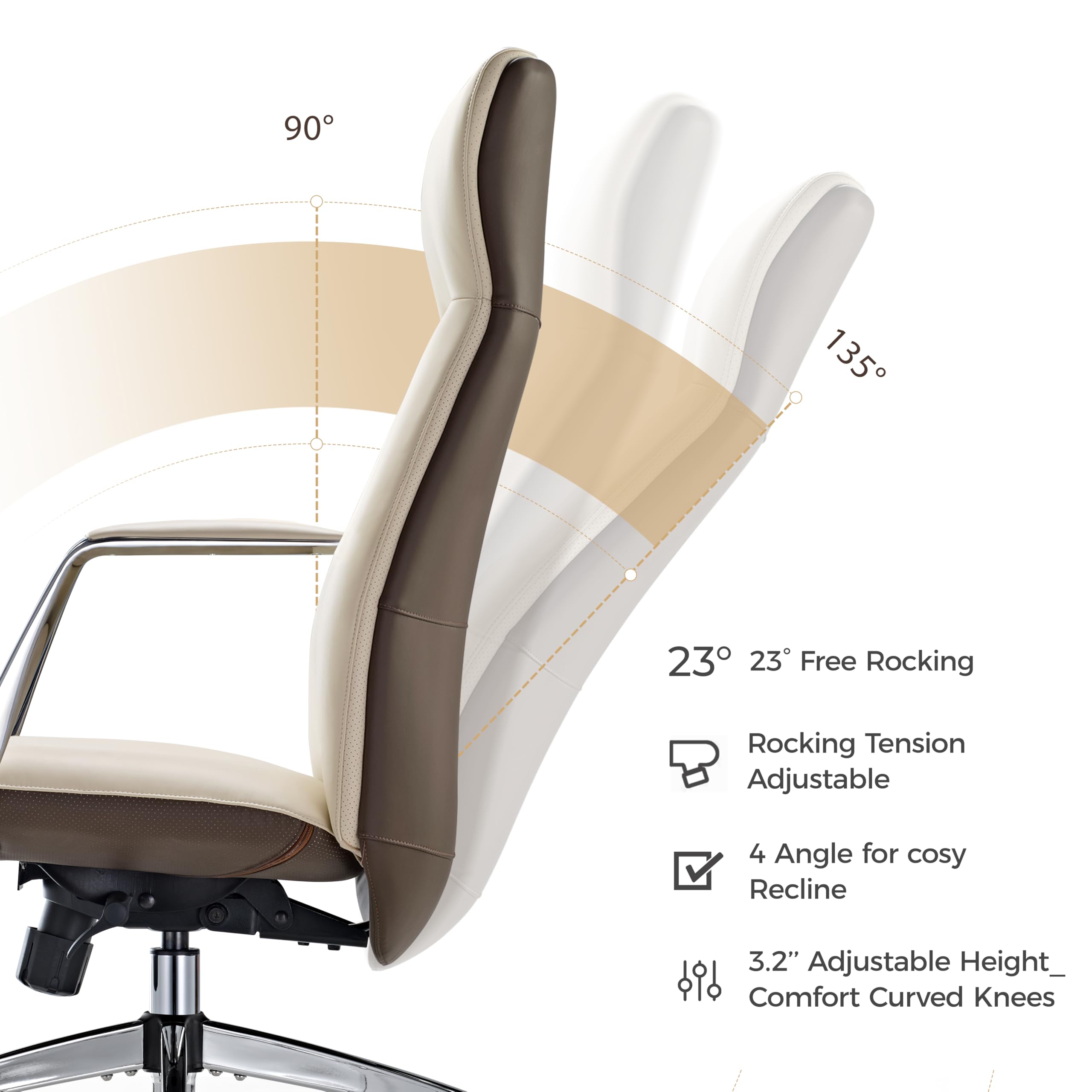 EUREKA ERGONOMIC Executive Office Chair, Silicone Leather Office Chair High Back, Ergonomic Desk Chair, Big and Tall with Adjustable Swivel Rolling for Home Office, Off-White