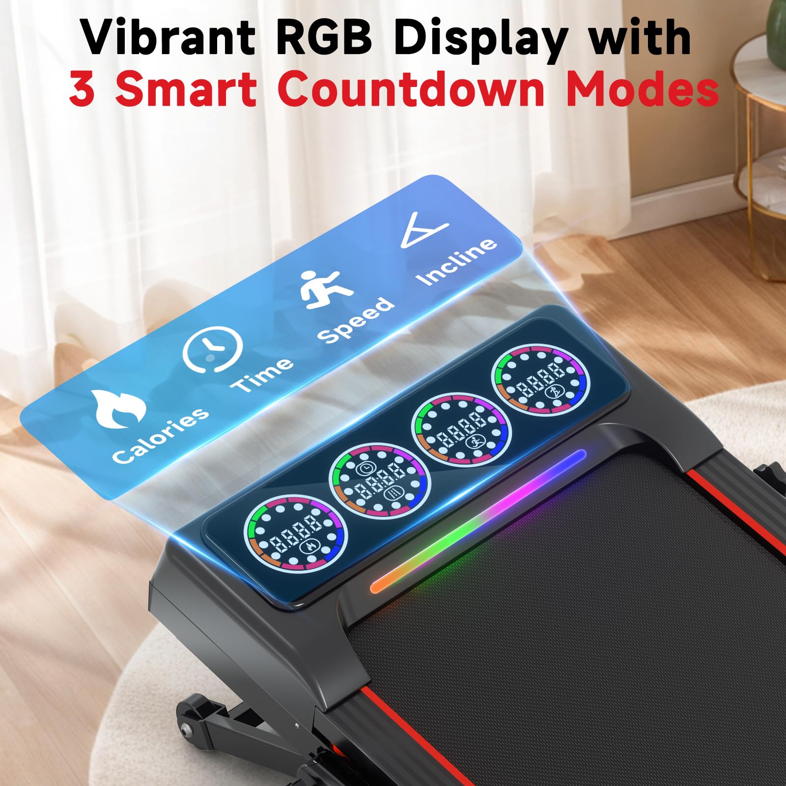 Joxir Walking Pad Treadmill with 12% 12-Level Auto Incline and Handle Bar, 7.5MPH 450 lbs Capacity Under Desk Treadmills for Home, Portable Treadmill with Incline, Remote Control, RGB LED Screen