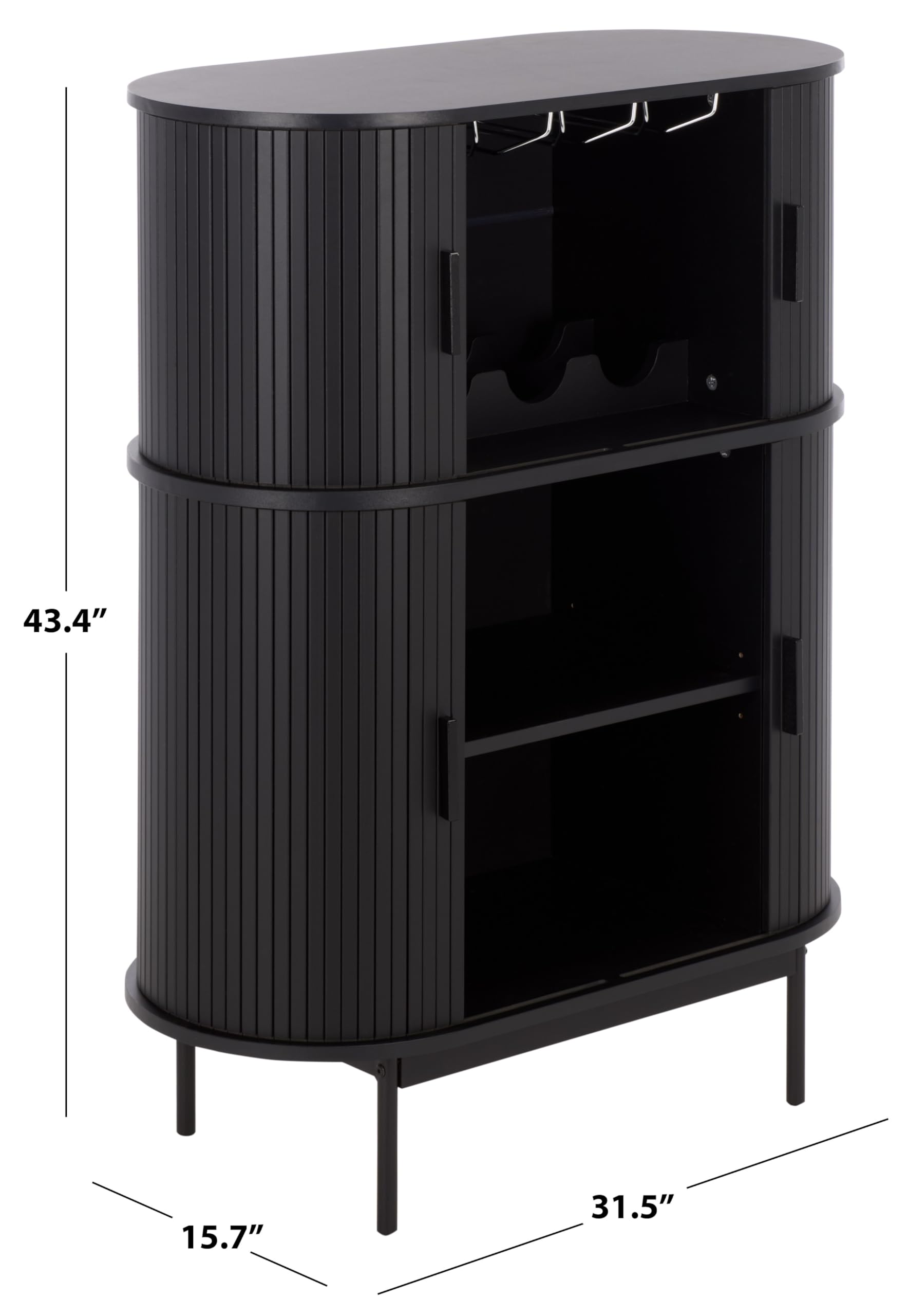 SAFAVIEH Furniture - Erdwing Bar Cabinet - Black - Tambour Door Wine & Liquor Storage Cabinet with Glassware Rack - Ideal for Living Room, Home Bar, Dining Space (BCT3100B)