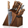 SENKEN 16-Piece Damascus Knife block Set - The Dynasty Collection - Japanese VG10 Damascus Steel with Natural Sycamore Wood Handles, Steak Knives, Scissors, & Sharpening Rod (16-Piece Knife Block Set)