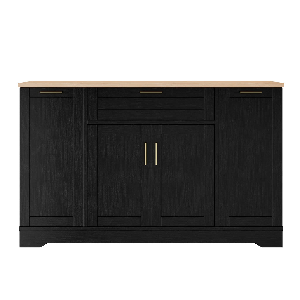 GDFStudio Buffet Cabinet with 3-Tier Pull-Out Rack, Adjustable Shelves, Multi-Functional Storage Cabinet Sideboard Coffee Bar Cabinet, Kitchen Island Storage for Dining Room Living Room, Black