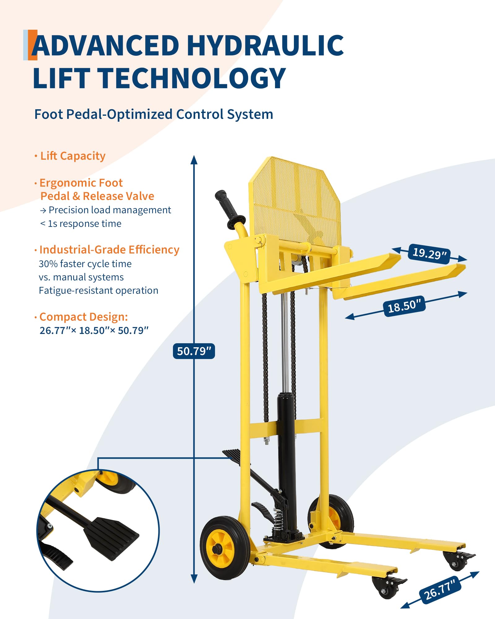 Hydraulic Material Lift with Steel Platform Board, 440lbs Capacity Pallet Truck Dolly, Lift Table, 36" Max Lift Winch Stacker, Multifunctional Hydraulic Hand Truck Fork Lift, Adjustable Forks