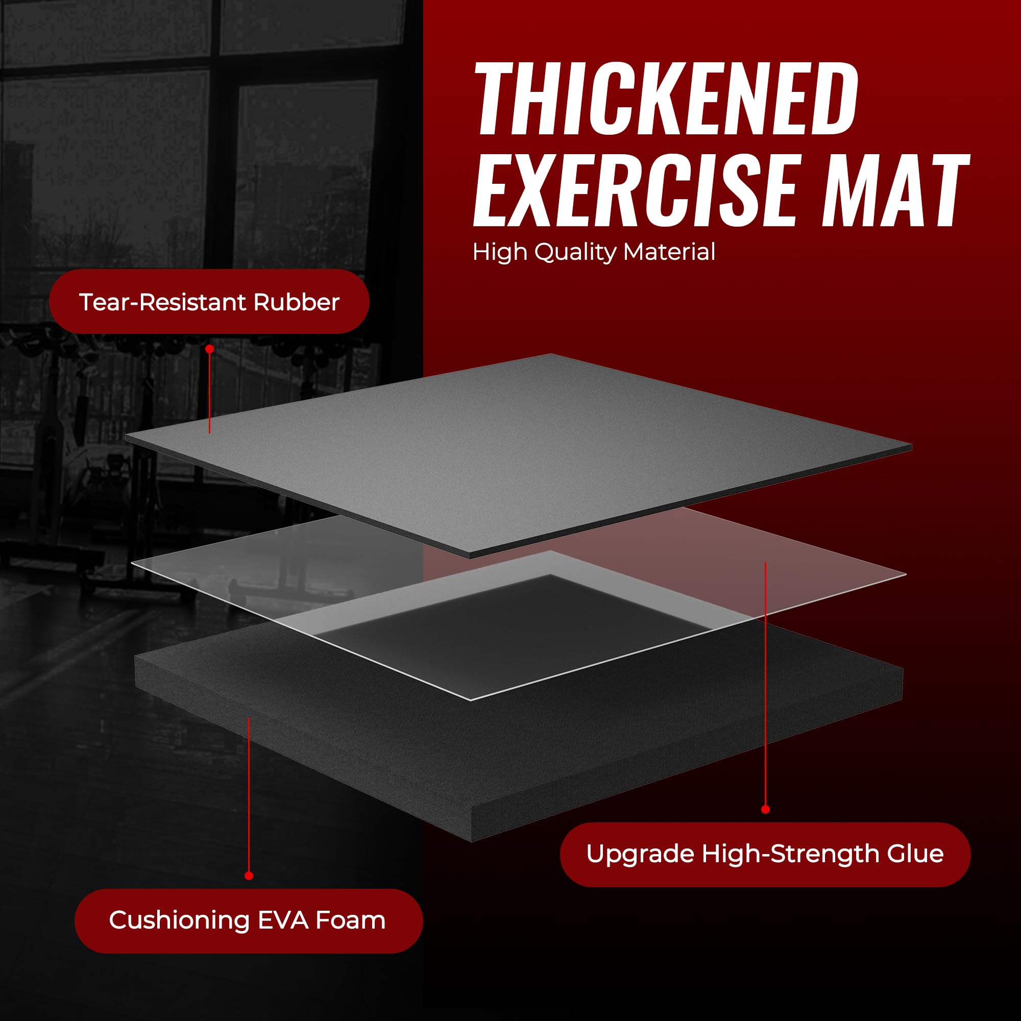 SUPERJARE 0.79'' Extra-Thick Exercise Equipment Mats, 18 Pcs 72 Sq Ft Rubber Top Floor Tiles with High Density EVA Foam, Interlocking Gym Flooring for Home Gym, Workout Mat, Black