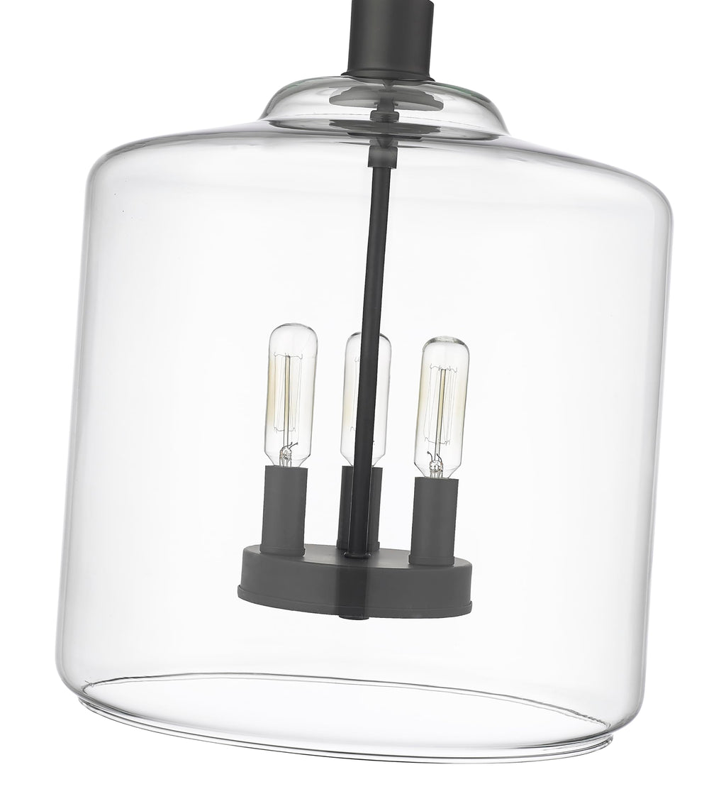 ML Lighting | Asheville Collection | 46933-MB | Metal 3-Light Pendant in Matte Black with Clear Glass Shade | Adjustable 3-Section Stem Design | Modern Design with an Heirloom Quality