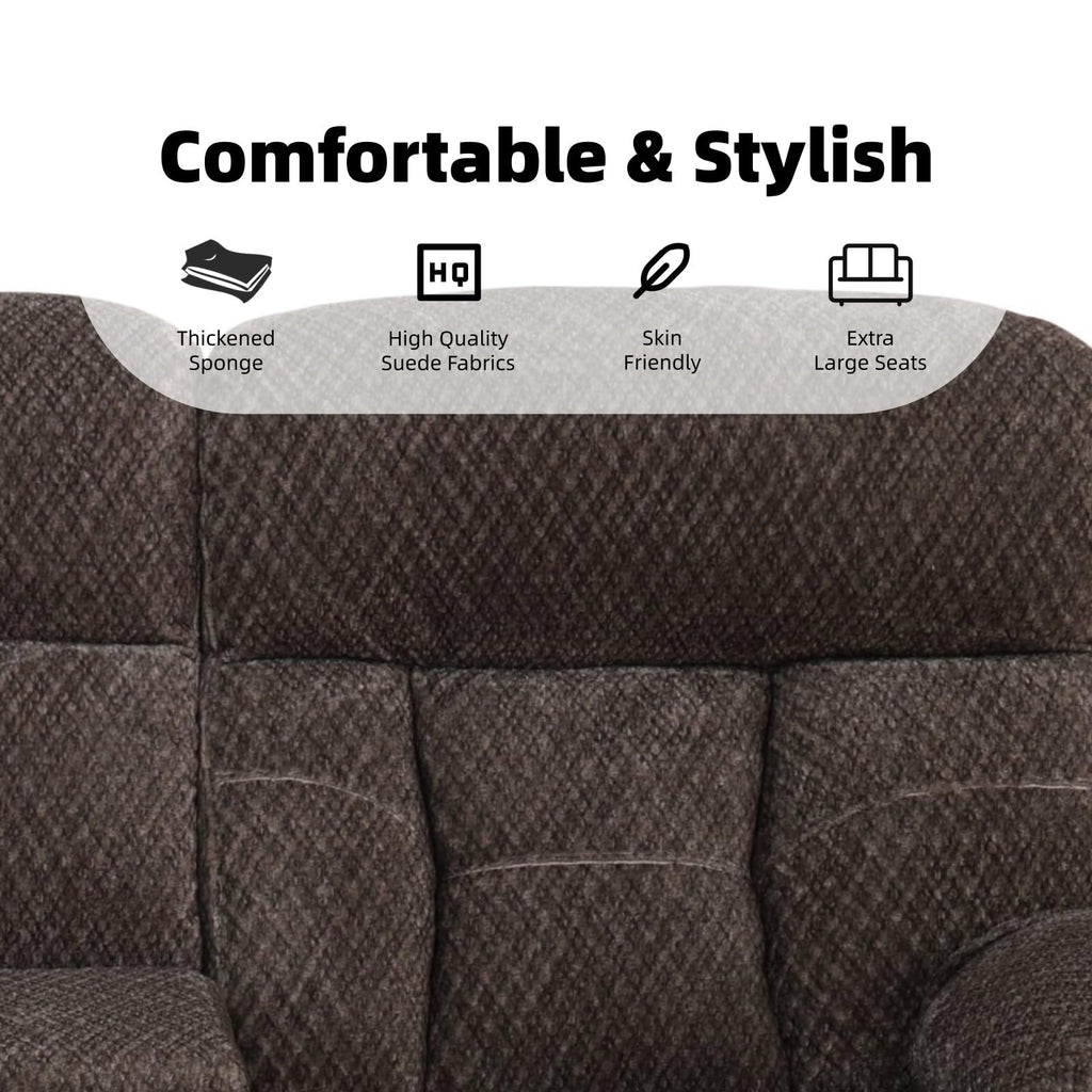 Trygoal Modern Recliner Sofa Set of 3, Cashmere Fleece Upholstered Living Room Set with Cup Holders & Storage, Ergonomic Reclining Couch with Coffee Table, Cozy Home Theater Seating, Brown