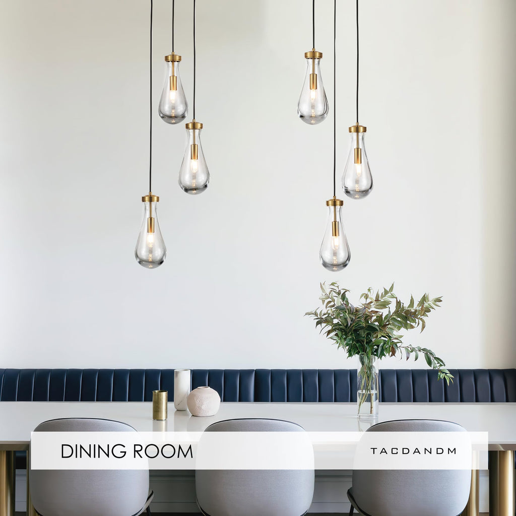 TACDANDM 3-Light Raindrop Pendant Light Fixtures, Brass Glass Pendant Lighting, Teardrops Modern Hanging Light for Entryway Foyer Kitchen Island Dining Living Room Hallway