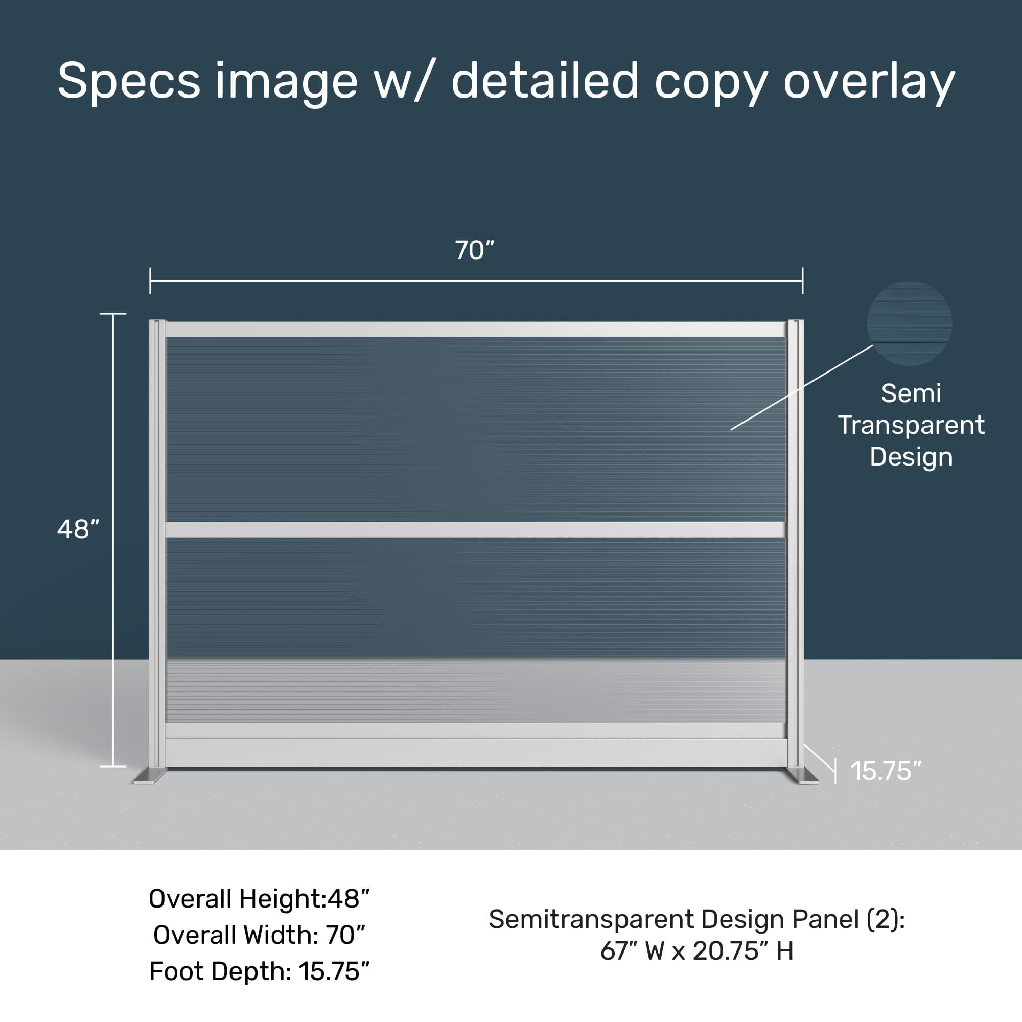 Stand Up Desk Store Aesthetic Modular Room Divider Wall | 70" W x 48" H Office Partition Walls & Cubicle Wall Dividers | Lightweight, Durable, Translucent Partition Wall Divider for Workspaces