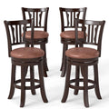 COSTWAY 26" Counter Height Stools Set of 4, Swivel High-Top Chairs with Backrest & Faux Leather Padded Seat, Rubber Wood Counter Barstools with Footrest for Kitchen, Dining Room, Pub (4,26'')