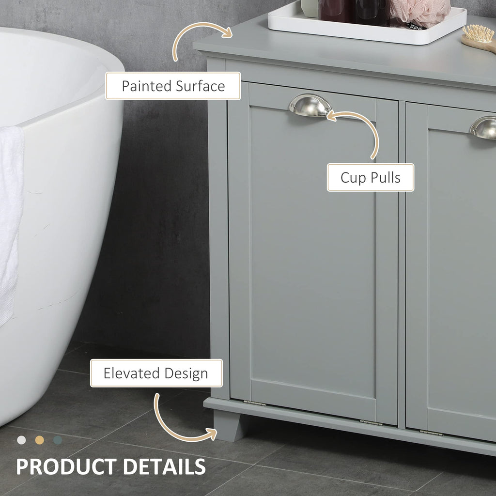 agnixnaf Laundry Sorter Cabinet,Bathroom Storage Organizer with Two-Compartment Tilt-Out Hamper,Gray