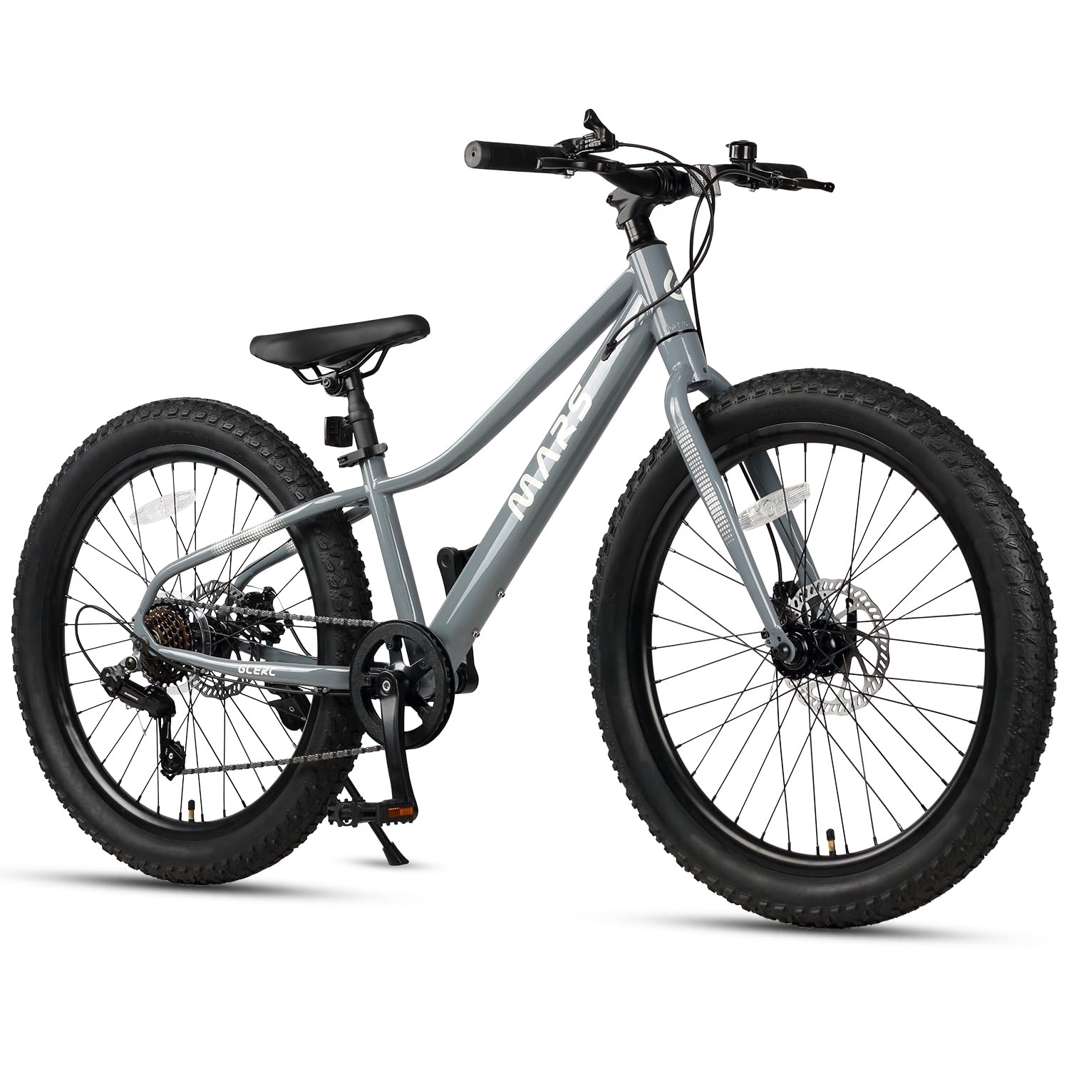 Glerc Mars Kids Mountain Bike, 24 Inch Fat Tire Bike for Teen Ages 8-14 Year Old, Bicycle with 2.8-Inch Wide Tires and 6 Speed Drivetrain, Gray