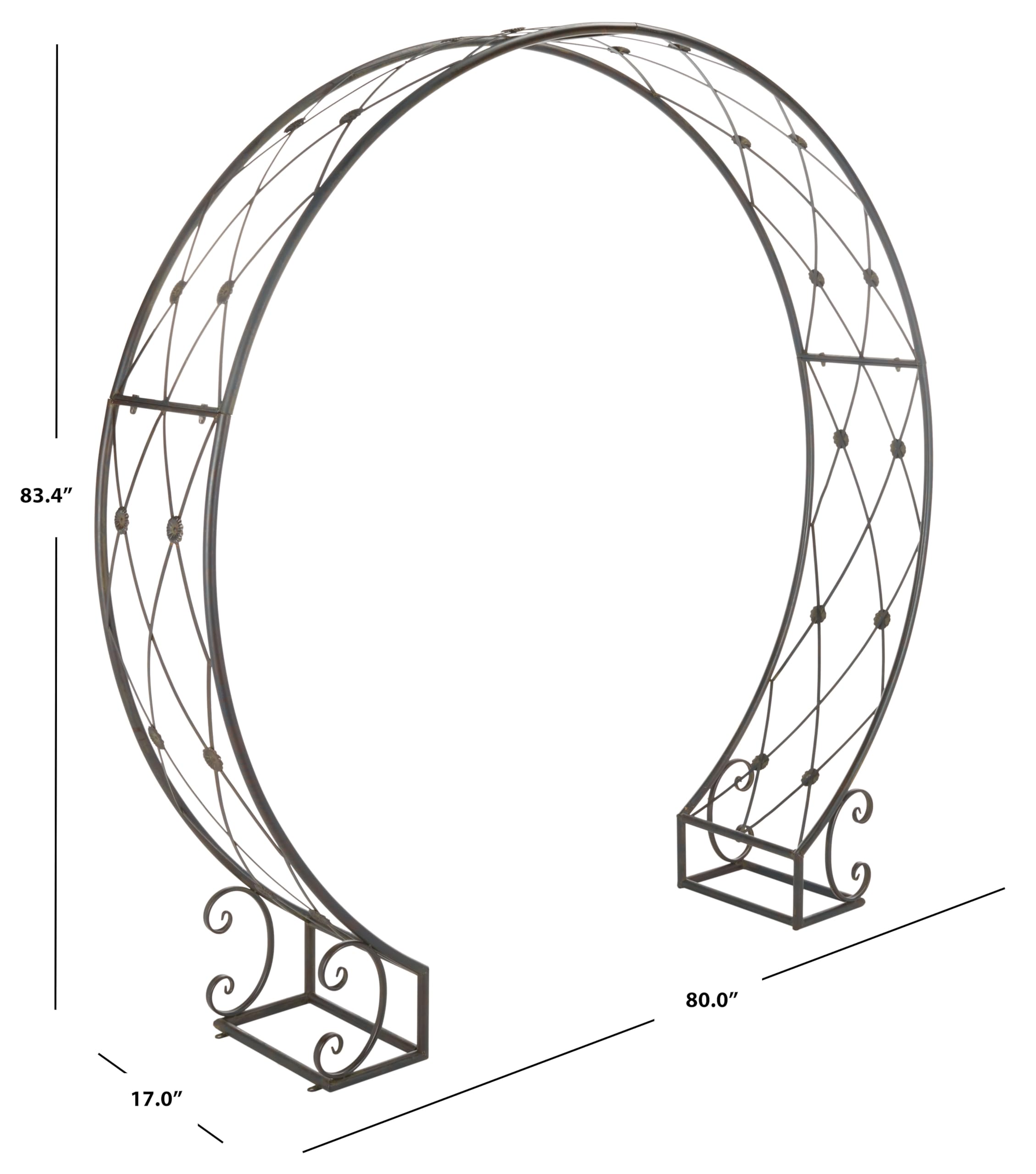SAFAVIEH Outdoor - Mizell Iron Moon Gateway Garden Arbor - Black Rust Iron Metal - Architectural Circular Gateway Design - Ideal for Garden, Yard, Patio, Entryway, 80" W x 17" D x 83.4" H (PAT5036E)
