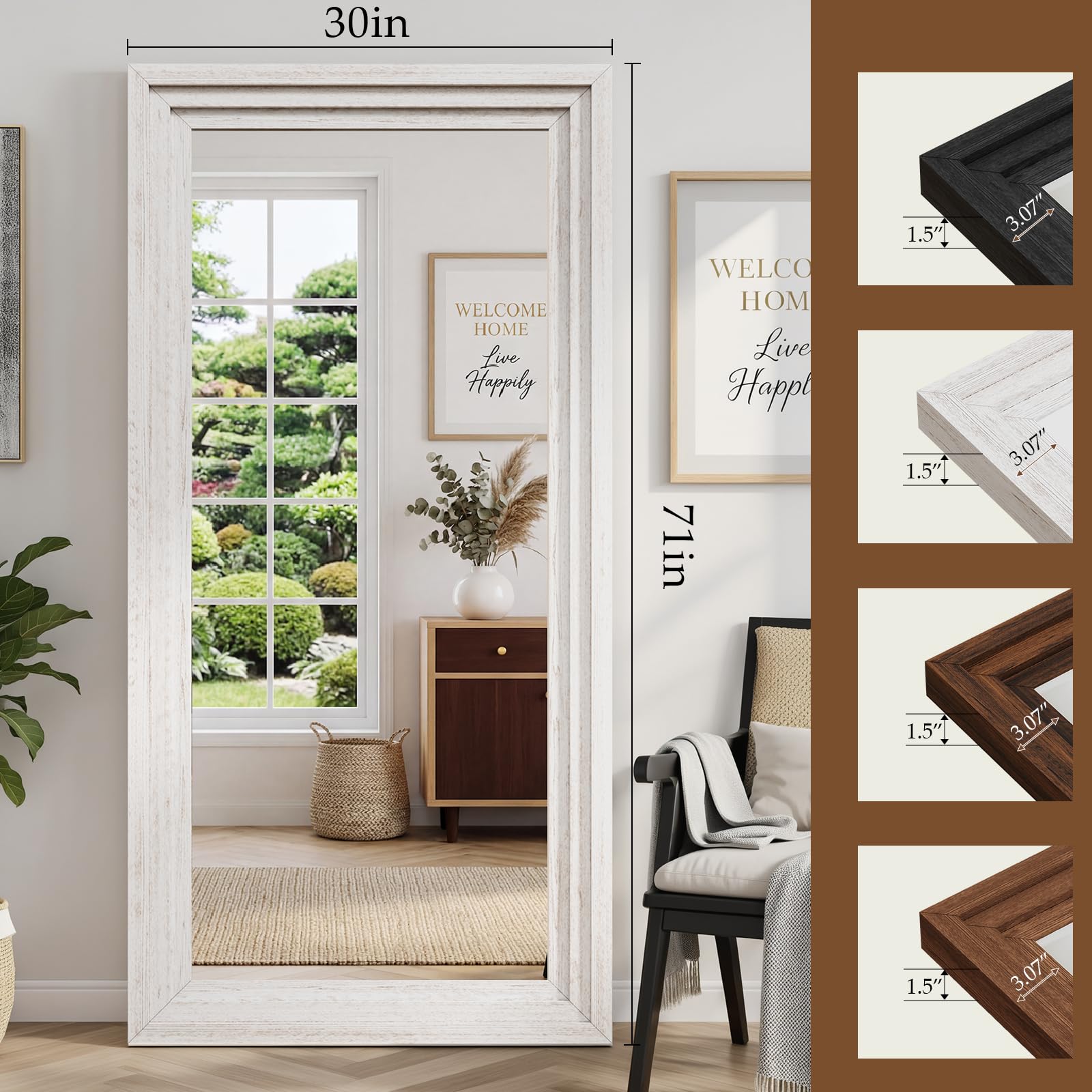 WISSMIELS Full Length Mirror 71"x30", Large Solid Wood Frame Floor Mirror, Leaning Floor Mirror, Stable Frame, Shatterproof Glass, Modern Classic Style for Bedroom, Living Room, Entryway