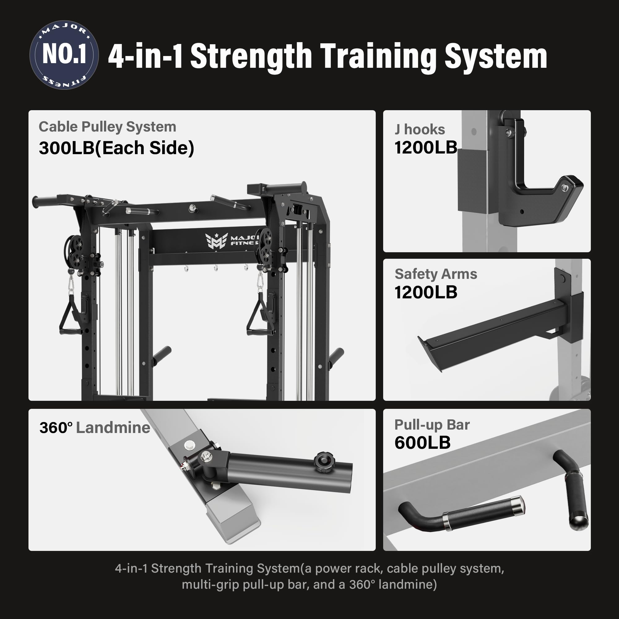 MAJOR FITNESS F22 Power Rack with Weight Bench, Barbell & 230lbs Weight Plates, 1600lbs Heavy-Duty All-in-One Squat Rack with Cable Crossover, Dual Pulley System & Attachments for Home Gym, Khaki