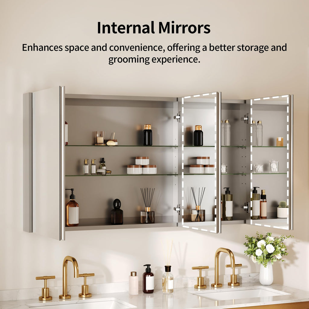 DeerValley Medicine Cabinet with Mirror, 48" W x 26" H Bathroom Mirror with Storage, 3 Doors Frameless Modern Wall Mount Mirrored Medicine Cabinets with 2 Adjustable Shelves DV-1MC0149