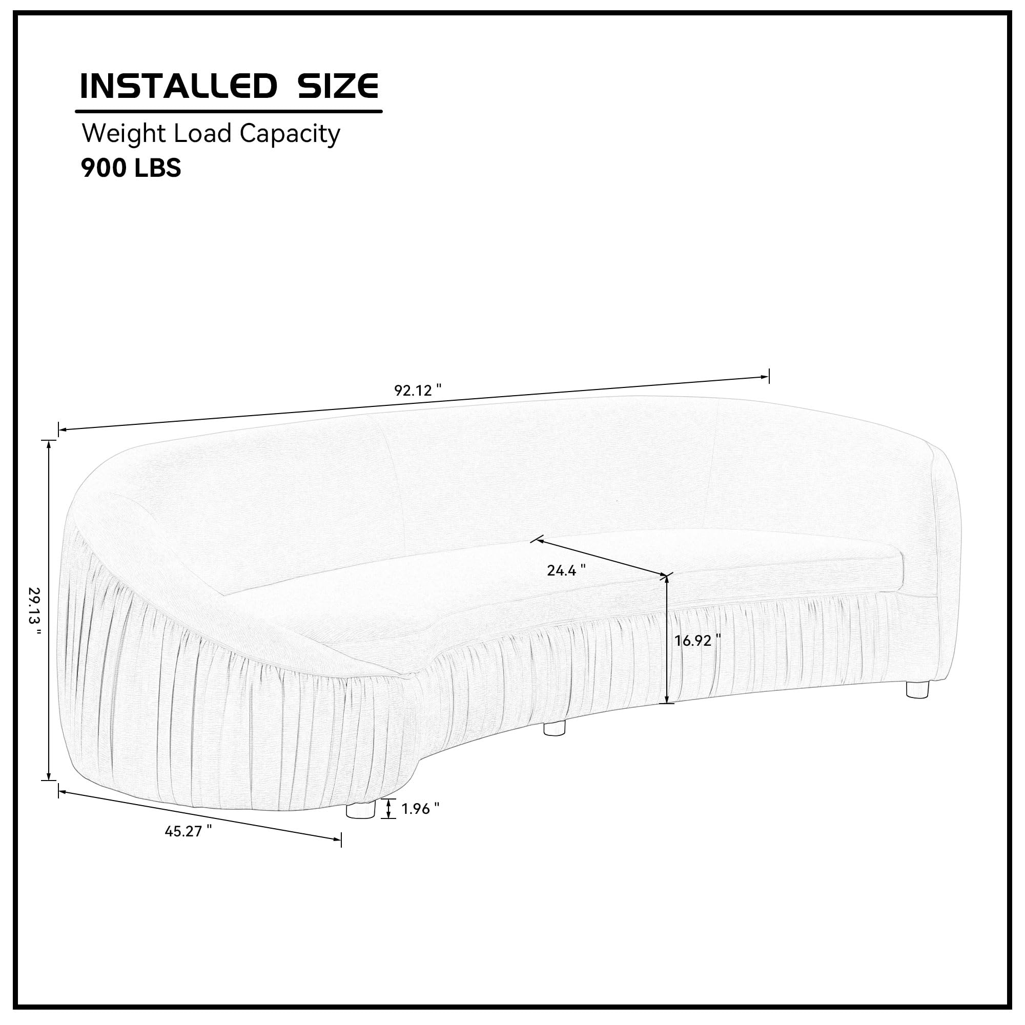 KEIKI 92" Oversized Curved Shaped Upholstered Modular Sectional Sofa, Minimalist 4-Seater Couch with Seat Cushions and Ergonomic Backrest, No Assembly Required, for Apartment, Living Room, Green