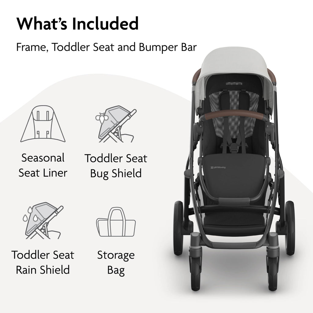 UPPAbaby Vista V3 Convertible Single-to-Double Stroller for Baby & Toddler, 30+ Configurations, Car Seat Compatible, All-Wheel Suspension, XL Basket – Savannah (Pearl Grey Jacquard/Carbon Frame)