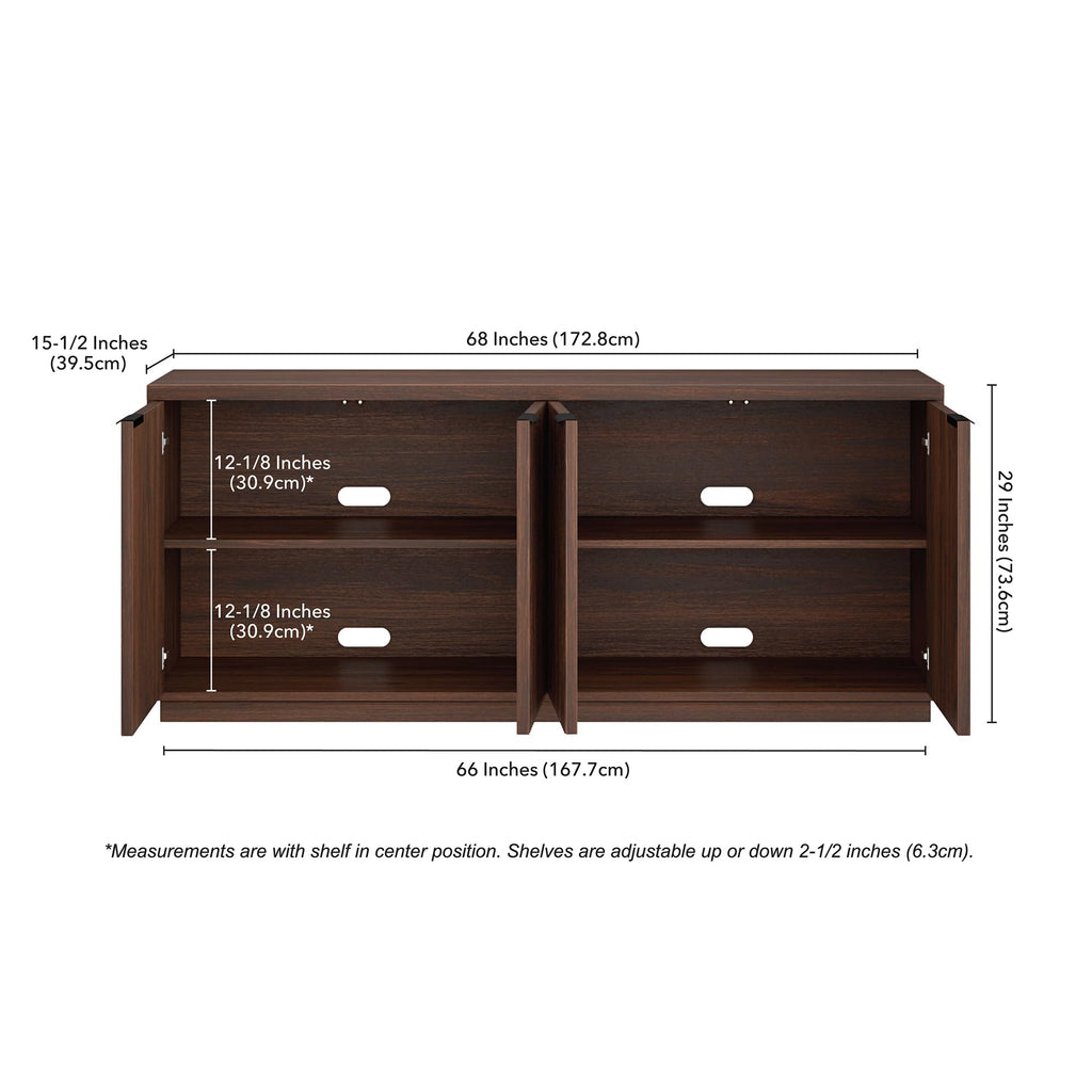Henn&Hart 68" Fluted Sideboard Buffet Cabinet, Ribbed Wooden Credenza with 4 Doors, Adjustable Shelves, and Cable Management Cut-Outs for Dining Room, Kitchen, Living Room or Entryway, Rich Brown