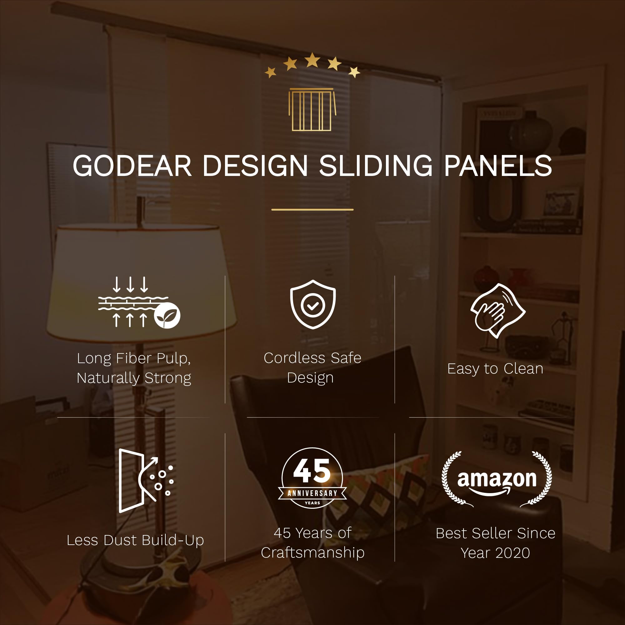 GoDear Design 99.99% Blackout Adjustable Sliding Panel Track Blinds for Sliding Glass Doors 45.8"- 86" W x 96" H, Extendable Vertical Blinds, Trimmable Natural Woven Panel, Bali Cottages