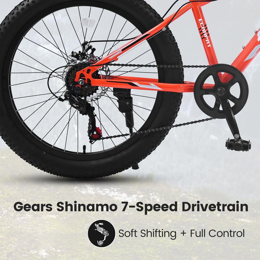 richvelo 24 Inch Fat Tire Bike Adult/Youth Full Shimano 7 Speeds Mountain Bike, Dual Disc Brake, High-Carbon Steel Frame, Front Suspension, Mountain Trail Bike, Urban Commuter City Bicycle