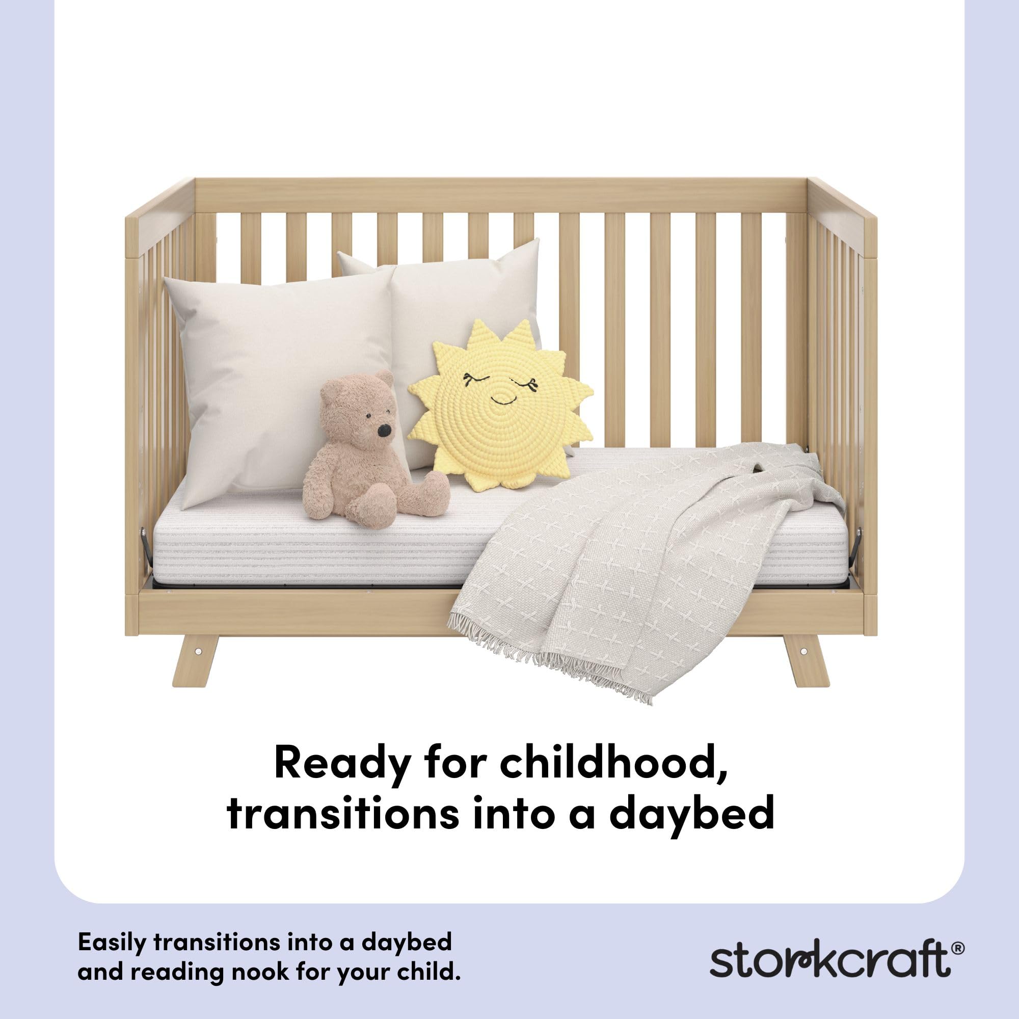 Storkcraft Beckett 3-in-1 Convertible Crib – GREENGUARD Gold Certified, Fits Standard Crib Mattress, Converts to Toddler Bed and Daybed, 4 Mattress Heights, Grow-with-Me Design (Driftwood)