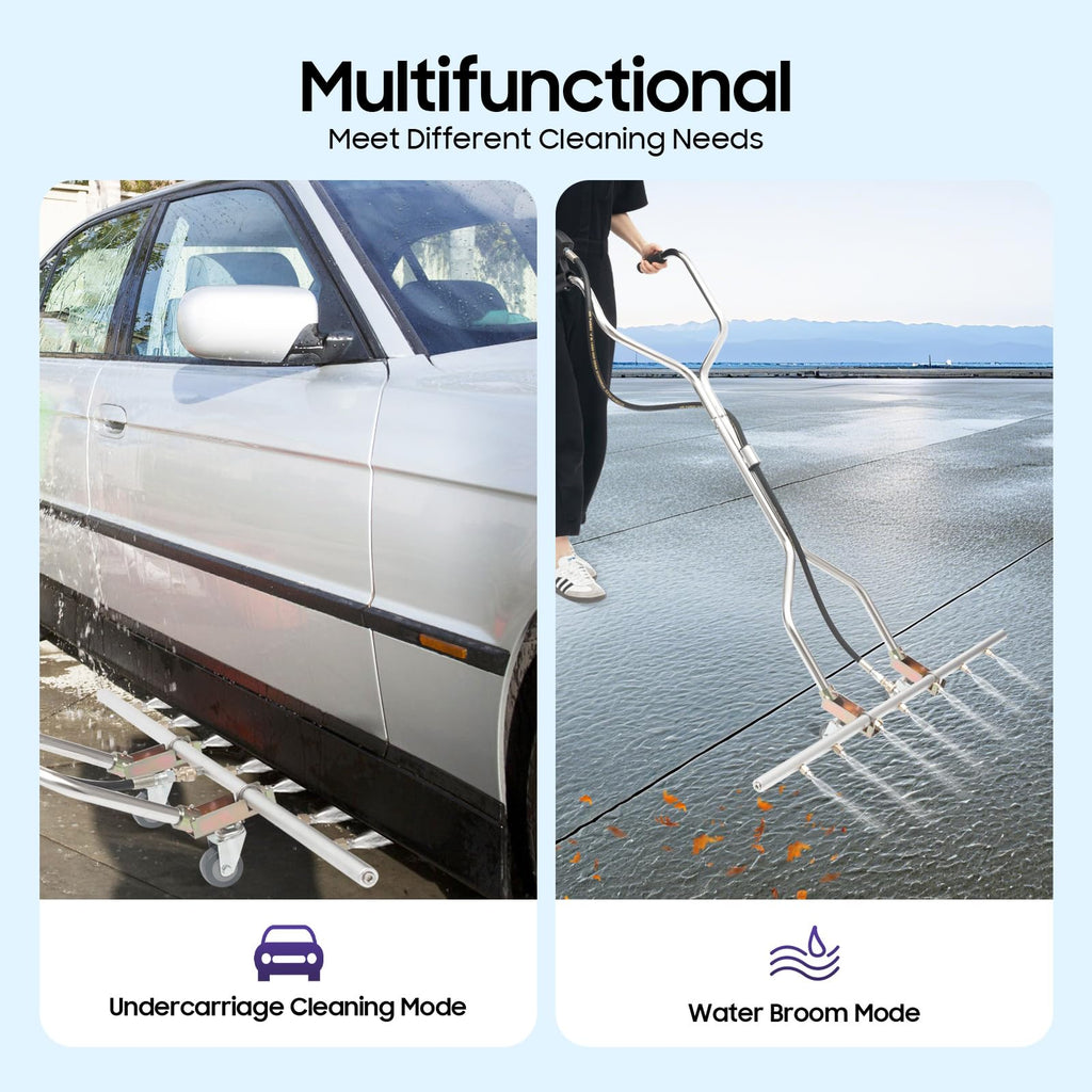 Pressure Washer Water Broom with 7 Nozzles, Stainless Steel, 39x63 Inch, 5000psi, 3/8'' Universal Interface