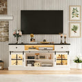 Garvee Farmhouse TV Stand for 80" TVs, Media Console Table with 2 Drawers, Power Outlets, Led Light, Barn Doors, Entertainment Center with Adjustable Shelves for Home Office, 66" w, White+Black Top