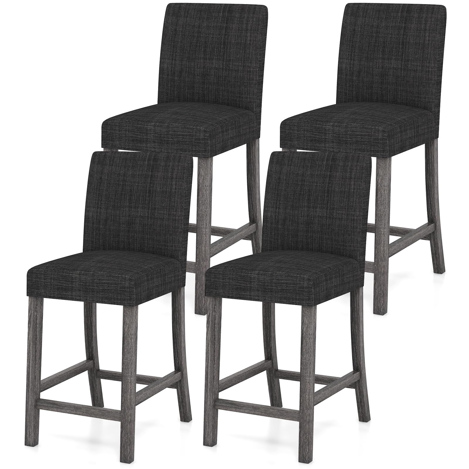 ERGOMASTER Counter Height Bar Stools Set of 4, 24.5'' Fabric Upholstered Barstools Mid Century Modern Island Bar Chairs with Back for Kitchen, Dining Room, Bar, Restaurant, Charcoal Grey
