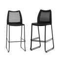 Flash Furniture Hercules Stacking Bar Height Stool with Vented Backrest and Black Powder Coated Steel Sled Base with Integrated Footrest, Commercial Portable Stool, Set of 3, Black