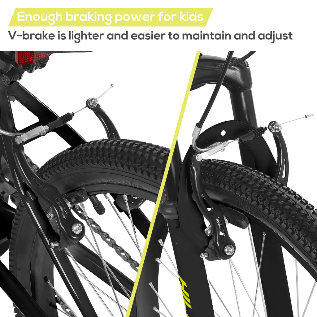 HH HILAND 24 Inch Mountain Bike for Kids Age 7-15 Year Old, 7-Speed, Front Suspension Fork, Kids' Bicycles for Boys Girls Black