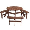 BIFULDYO 6-Person Round Outdoor Table and Chairs for Patio, Backyard, Wooden Garden Picnic Table with 3 Benches, 1720 Lb Capacity (Brown)