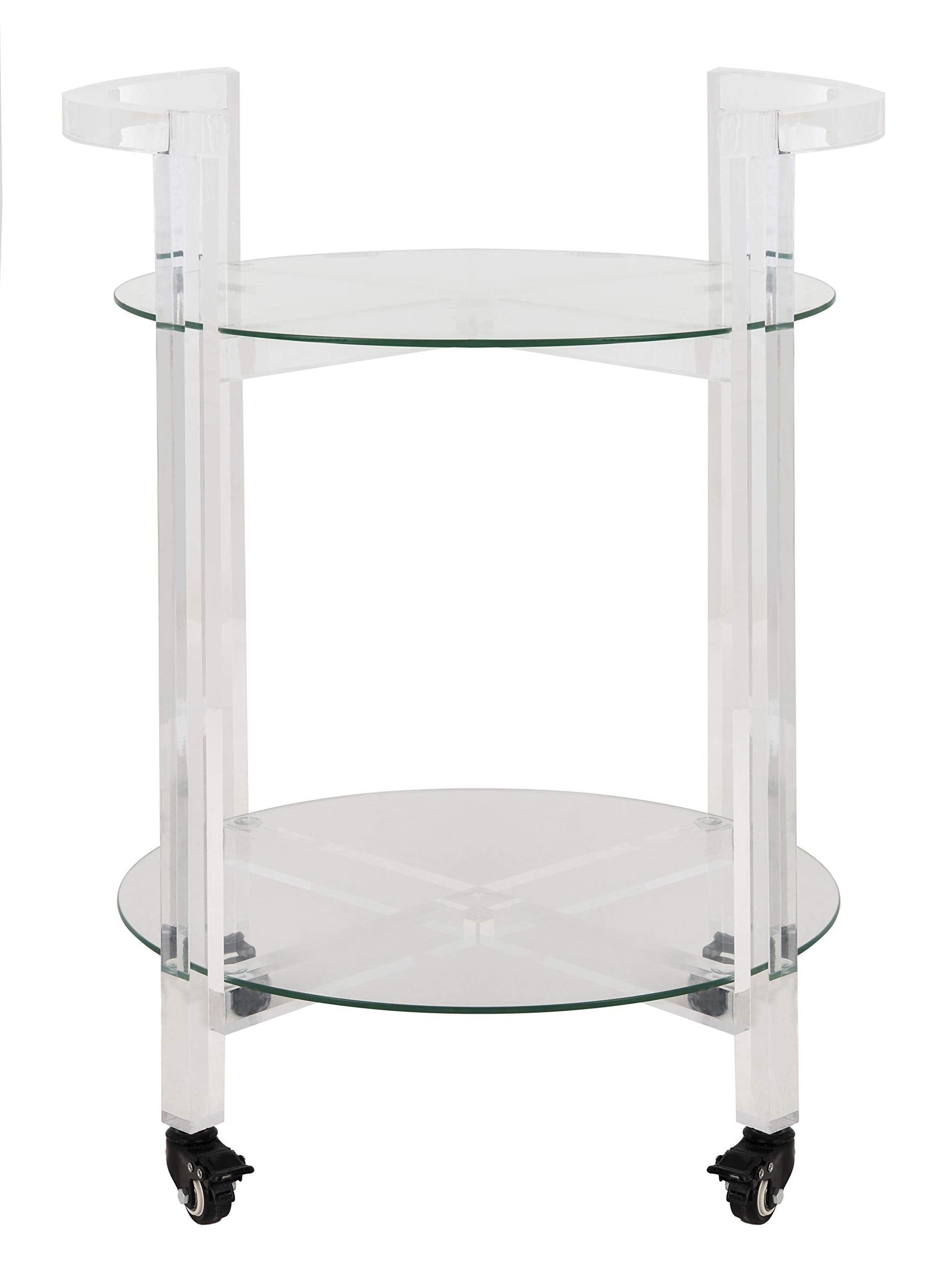 Safavieh Couture Home Jules Glam Clear Acrylic Glass Top 2-tier Bar Cart with Wheels
