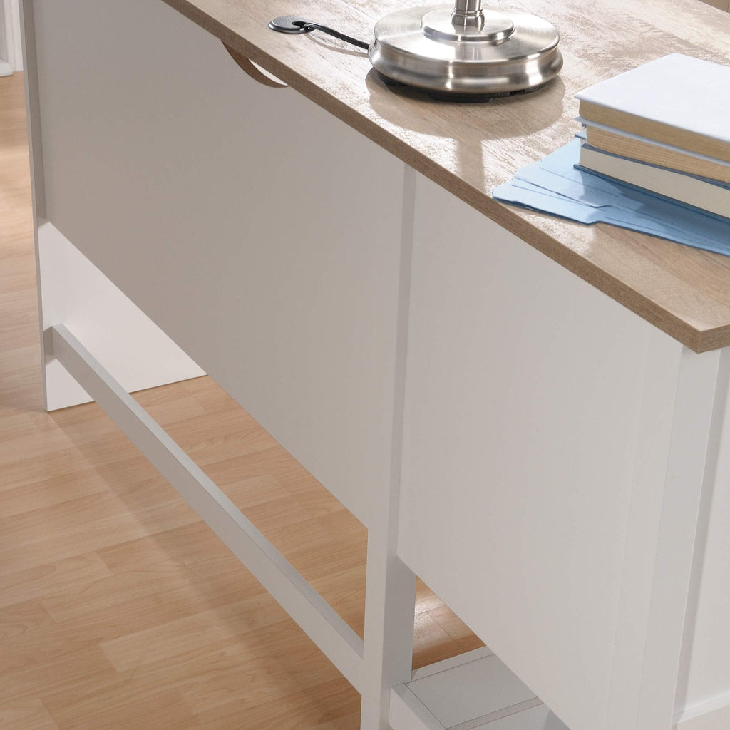 Sauder Cottage Road L Shaped Desk Computer Desk with Drawers, Home Office Desk with Optional File Cabinet Storage, Cable Management, in Soft White Finish