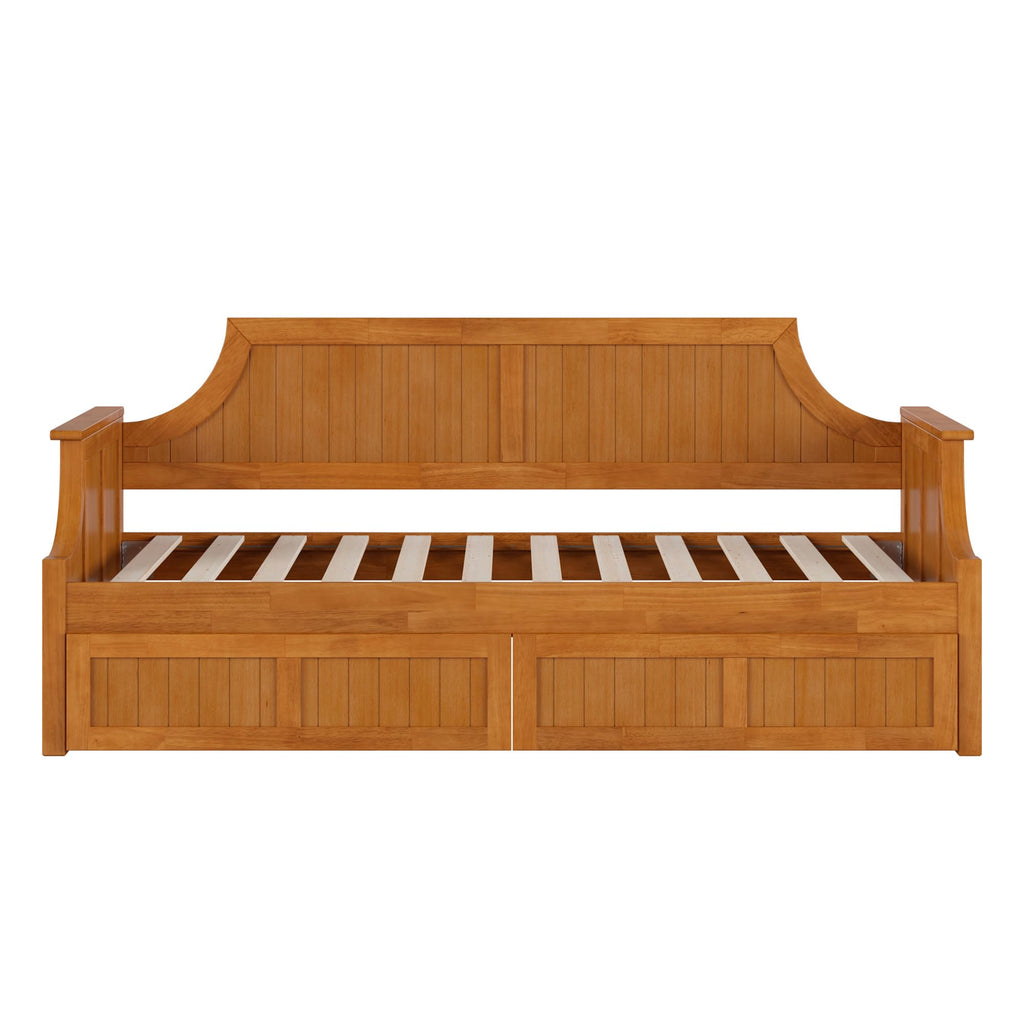 AFI, Cambridge Twin Size Wood Daybed Frame with 2 Storage Drawers, Light Toffee