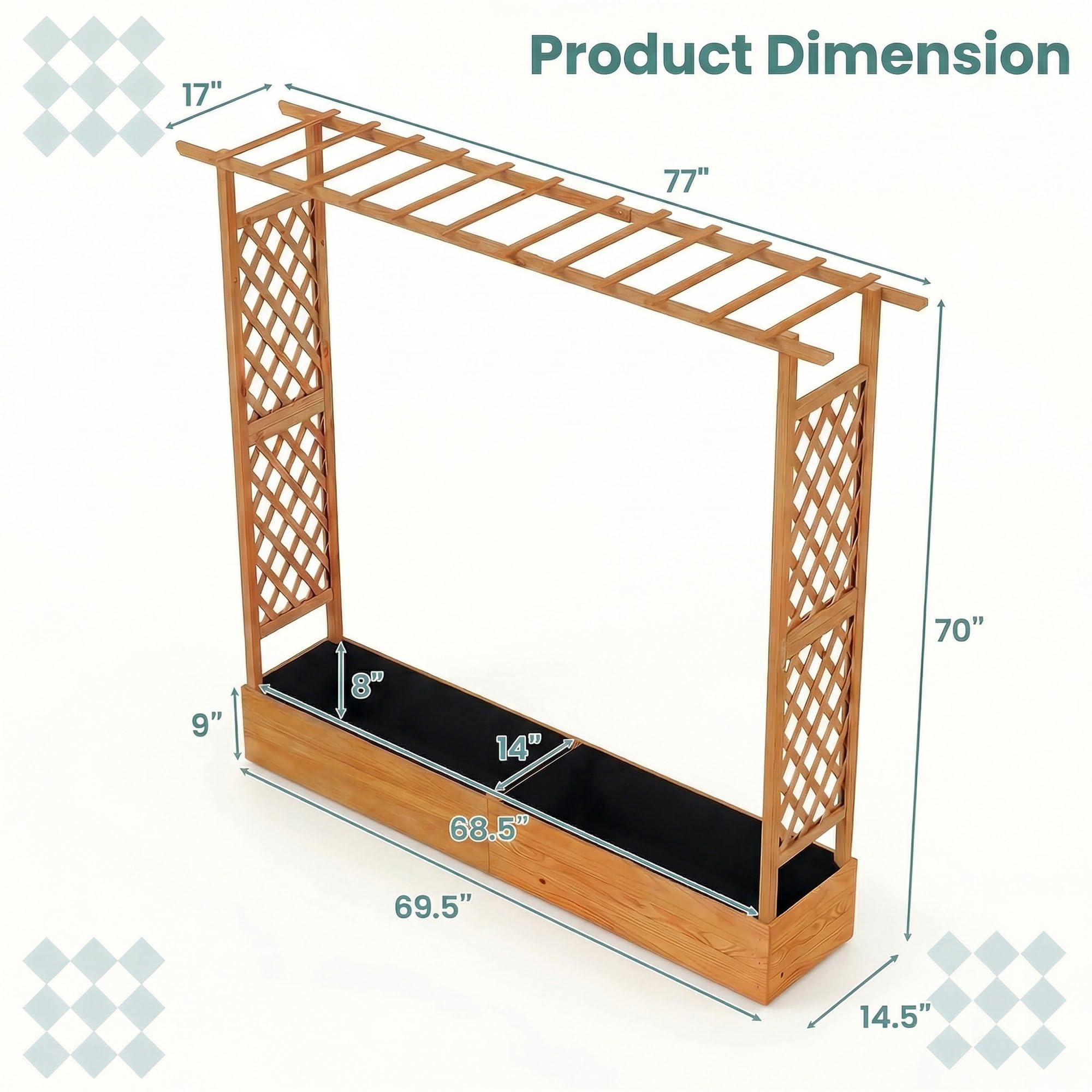 HAPPYGRILL Raised Garden Bed with Trellis, Freestanding Wood Planter Box w/Hanging Roof & Drainage Holes for Vine, Climbing Plants, Flowers, Outdoor Planter with Trellis for Garden, Patio, Yard (2)