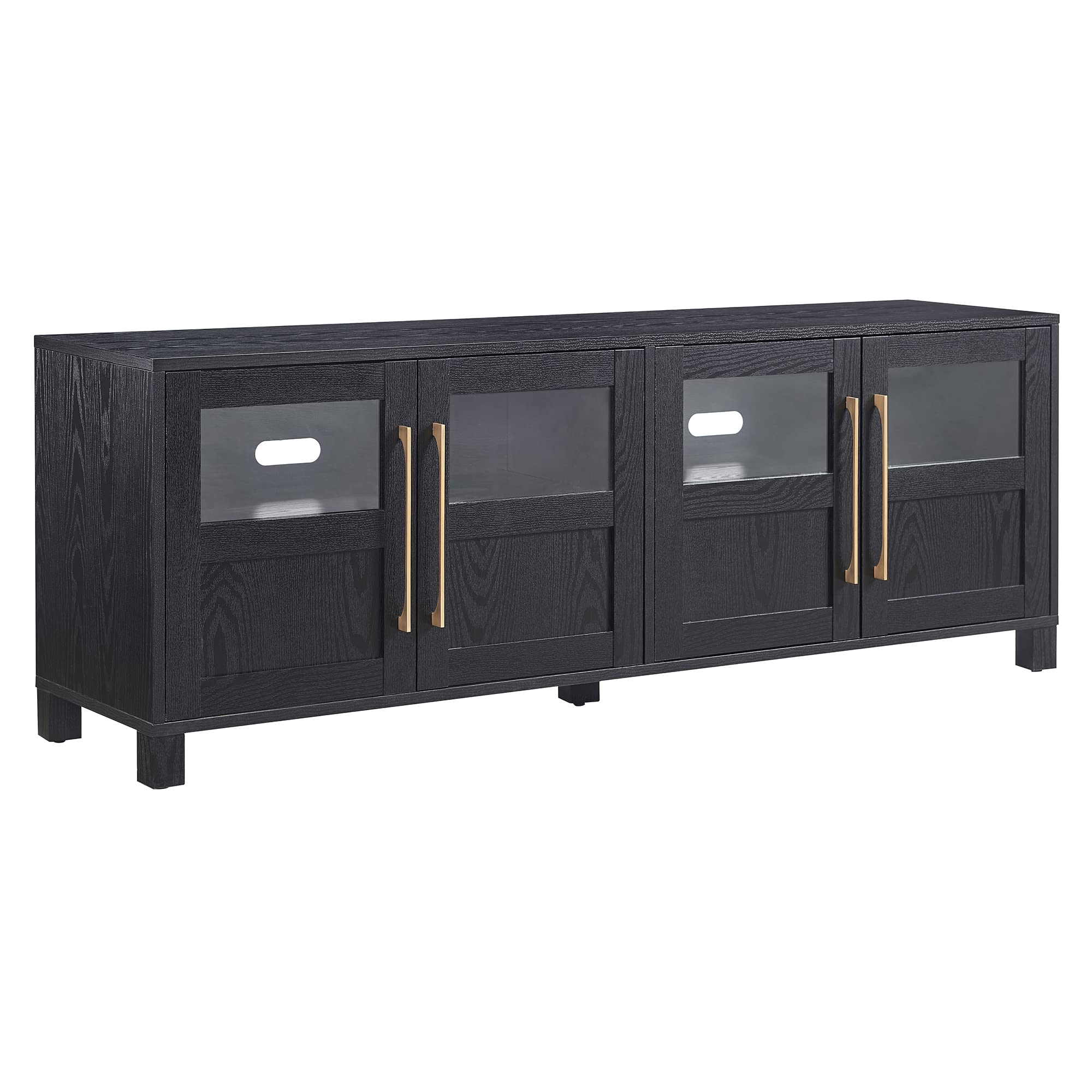 Henn&Hart TV Stand for TVs up to 75" with 2 Glass and Wood Split Panel Display Cabinets for Living Room, Family Room, or Office, Natural Black