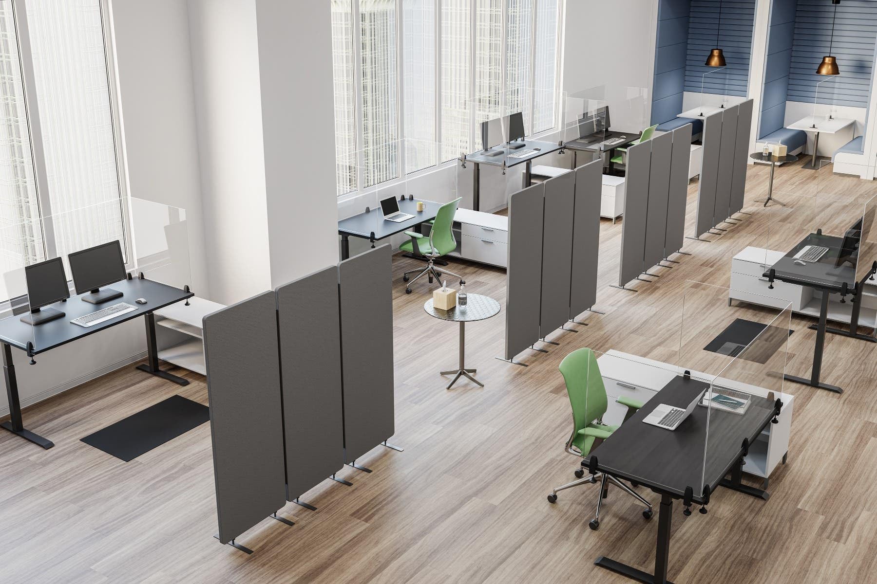 Stand Up Desk Store ReFocus Freestanding Noise Reducing Acoustic Room Wall Divider Office Partition (Ash Grey, 72" x 66", Zippered 3-Pack)