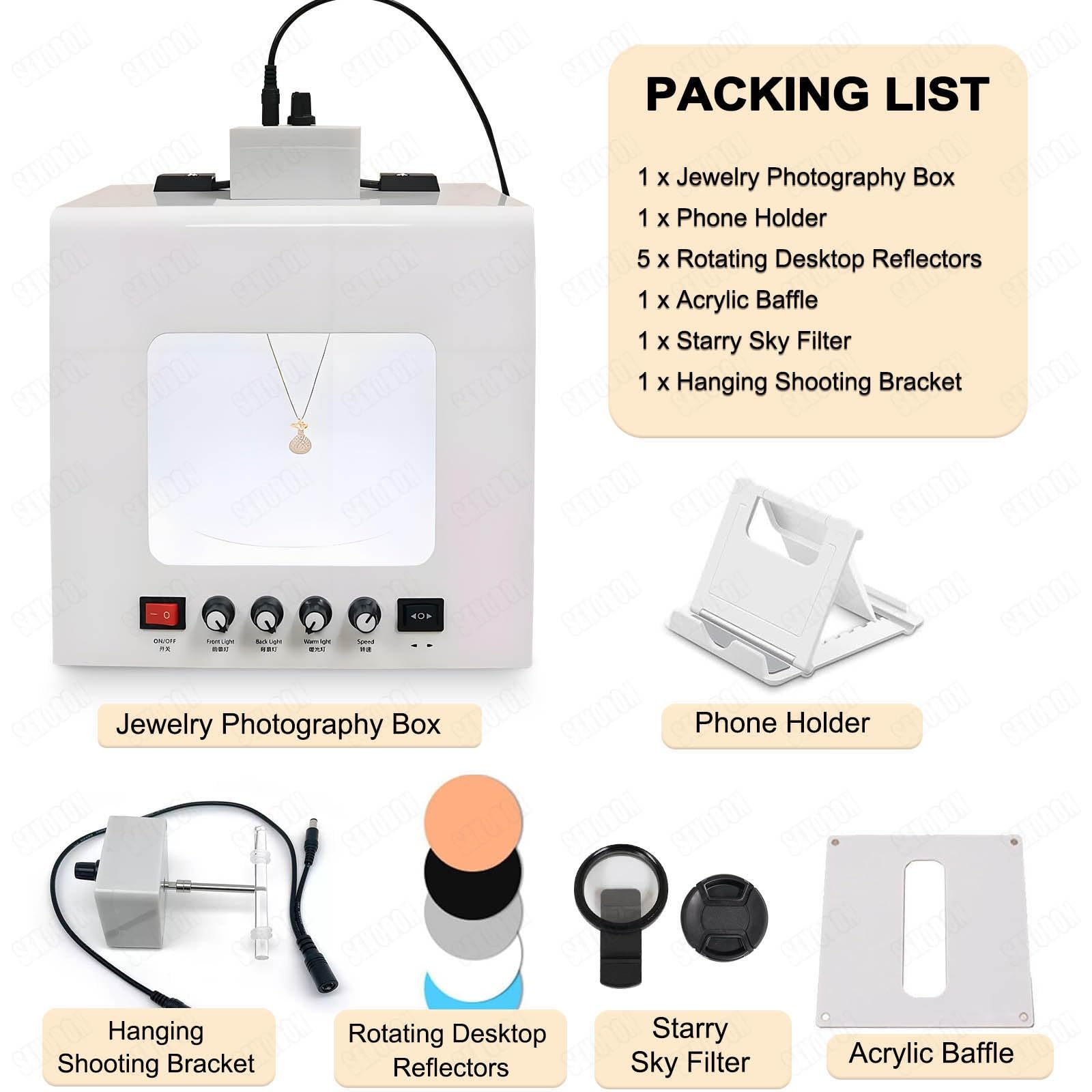 Jewelry Photography Light Box Kit with Adjustable Turntable, 22000Lux Professional Studio Setup for Stunning Gemstone Images, Customizable Speed, for Small Items with Full Accessories(Tb20)