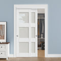 Paintable Sliding Closet Doors, 48" x 80" Bypass Slidng Door Panels with Hardware Kit, 3-Lite Frosted Glass Panle Door Slab Shaker for Bedroom/Closet/Barn - Assemble Required