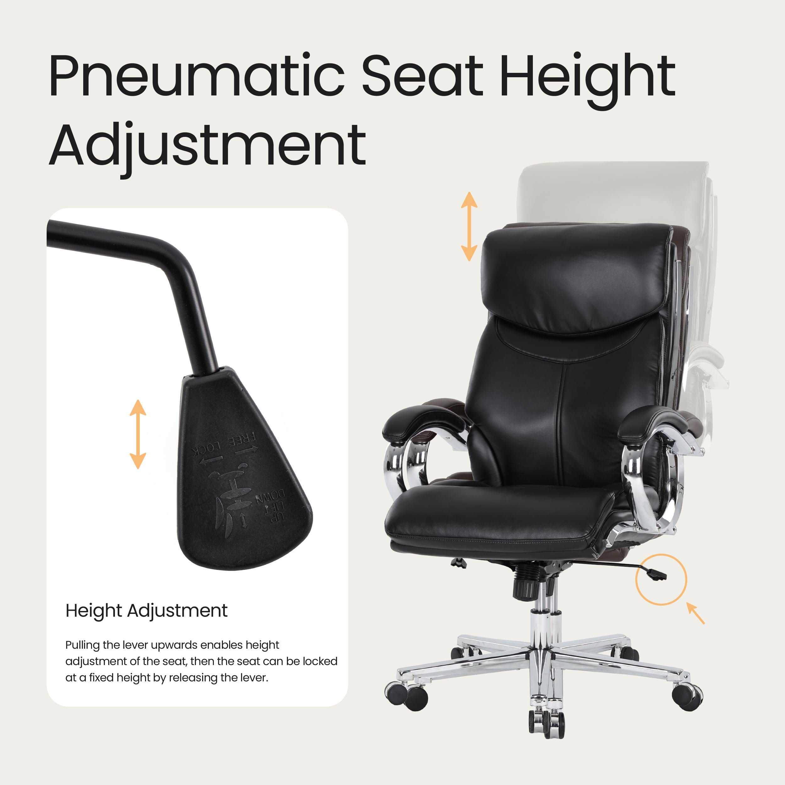 COLAMY High Back Executive Office Chair, PU Leather Computer Desk Chair with Extra Thick Padded Seat Cushion, Quiet Rubber Rolling Casters and Adjustable Tilt Tension for Home Workspace,Black