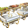 Chafing Dishes for Buffet 6 Pack, 9QT [Elegant Gold and Silver Colors] Stainless Steel Chafing Dish Buffet Set [Sturdy and High Grade] Chafers and Buffet Warmers Sets for Any Party with Complete Set