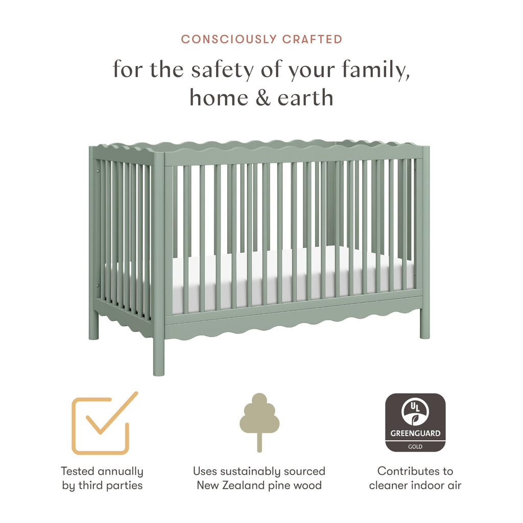 Babyletto Swell 4-in-1 Convertible Crib with Toddler Bed Conversion Kit in Light Sage, Greenguard Gold Certified, Made of 100% Solid Wood