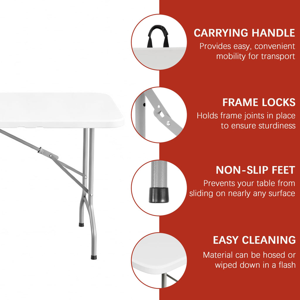 Elevon 6FT Folding Tables – Heavy Duty Portable Foldable Table with Built-in Handle, 300 lb Capacity – Ideal for Events, Parties, Crafts, Camping & Dining (4-Pack)