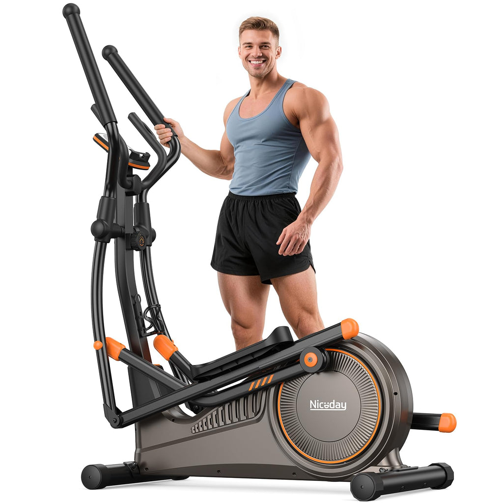 Niceday Elliptical Exercise Machine, Elliptical Machine for Home, Magnetic Elliptical Trainer with 19IN Stride, 16 Resistance Levels, 400LBS Loading Capacity, Support Kinomap APP Brown