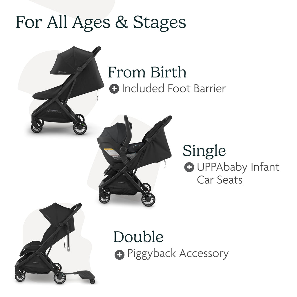 UPPAbaby Minu V3 Travel Stroller - Lightweight + Compact Design - One-Hand Fold + Unfold - from Birth + Overhead Compatible - Greyson (Charcoal Mélange/Carbon Frame/Saddle Leather)
