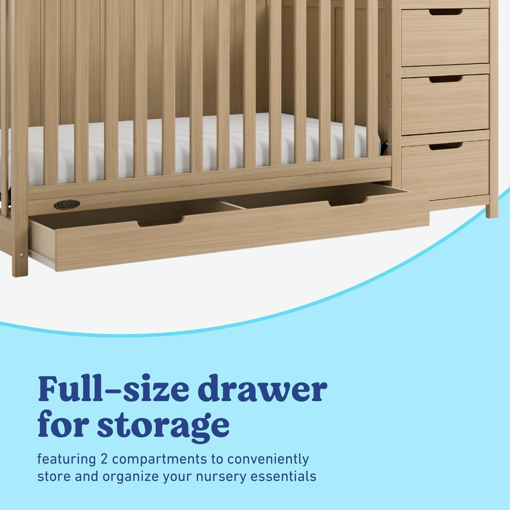 Graco Hadley 5-in-1 Convertible Crib & Changer – GREENGUARD Gold Certified, Fits Standard Crib Mattress, Converts to Toddler Bed and Full Bed, 4 Adjustable Mattress Heights (Driftwood)
